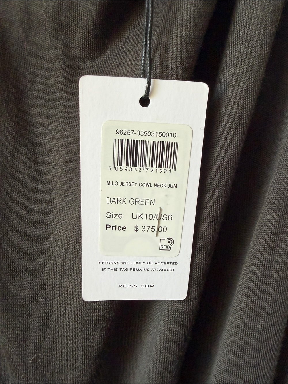 NWT Reiss Milo Dark Green Cowl Neck Belted Wide Leg Jumpsuit US 6 - Picture 5 of 9